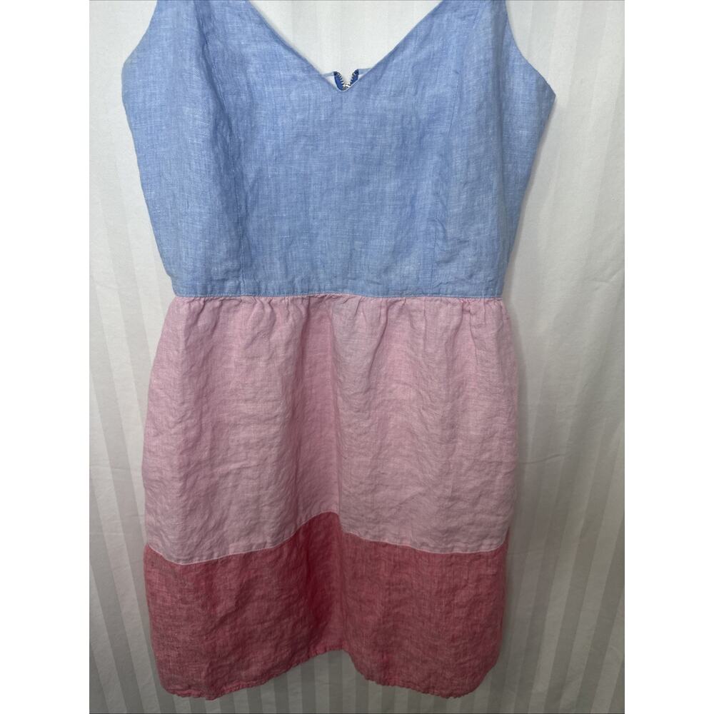 CYNTHIA ROWLEY Dress, 100% Linen, Colorblock , Size 4 Blue Pink Red - Picture 4 of 9